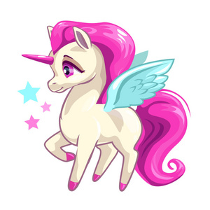 可爱的矢量少女图和有趣的婴儿独角兽在白色背景上照片