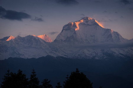 道拉吉里山山顶在早晨日出在 Poonhill, Abc