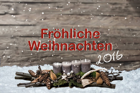快乐圣诞装饰燃烧灰色蜡烛雪文本消息德国 2016