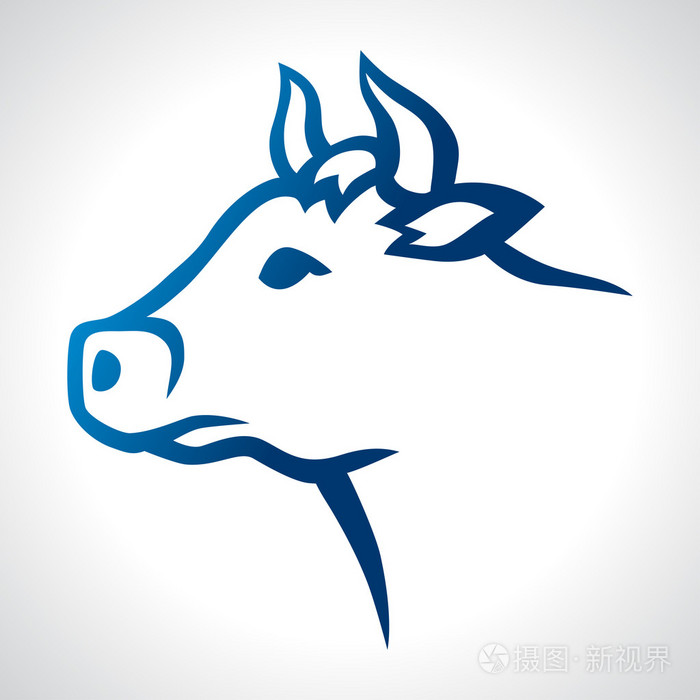 白色背景上牛头的轮廓会徽设计