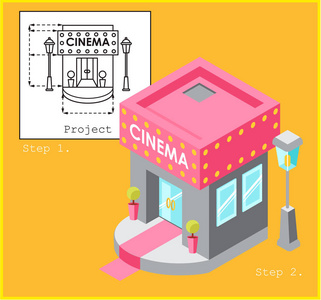 平面和等距风格的项目影院