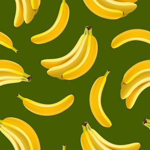 逼真详细的水果香蕉无缝图案背景。矢量