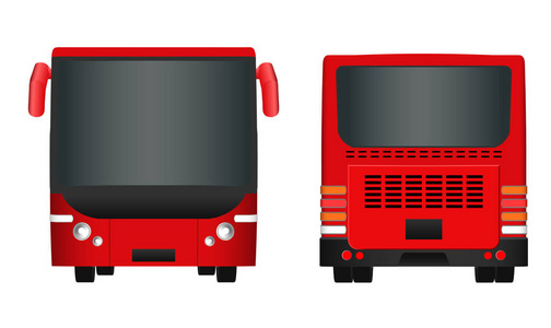 城市公交车模板。旅客运输双方从背面和正面。矢量图 eps 10 孤立在白色背景上