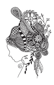 Zentangle 风格化的美丽的女人的脸