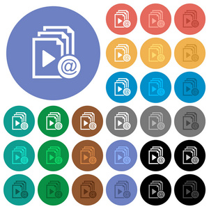 通过电子邮件发送播放列表圆形平面多色图标