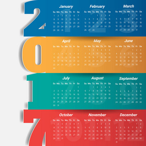 2017 现代日历模板。矢量插图