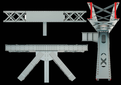 在黑色背景下的钢梁结构。孤立
