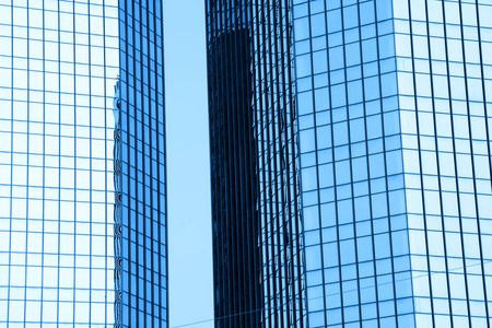 两个高大的玻璃建筑在单色