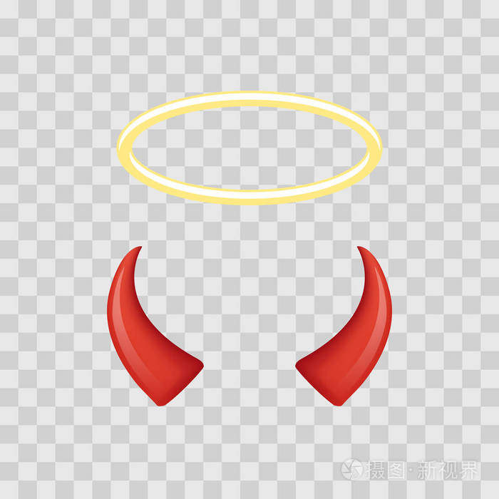 天使的光环和魔鬼角上透明花纹背景孤立.矢量图