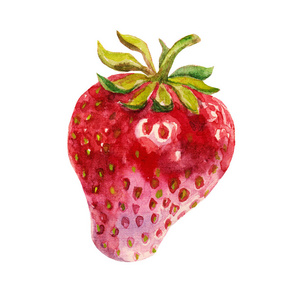 手绘彩色水彩插图孤立在白色背景上的草莓图标。健康食品图标