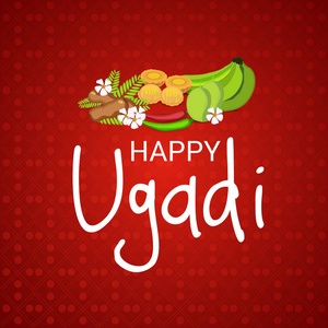 印度新年快乐 Ugadi 背景的矢量插图