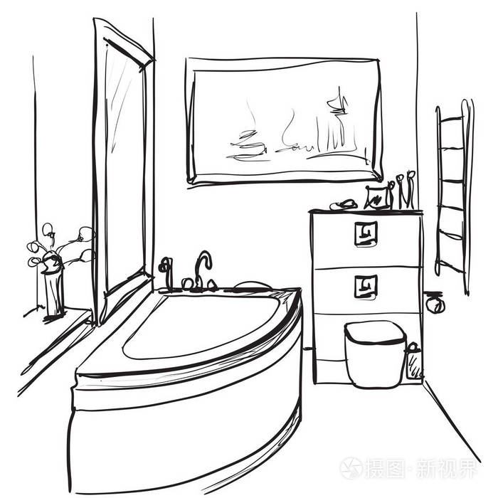 手绘浴室插画-正版商用图片0flj7z-摄图新视界