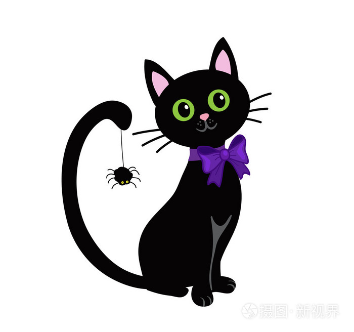 可爱的黑猫,在白色背景上分离.万圣节