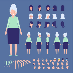 正面, 侧面, 后视图动画字符.卡通风格, 平面矢量插图照片