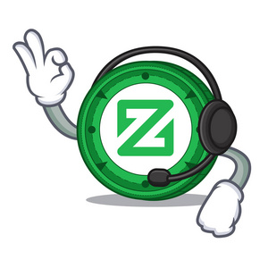 与耳机 Zcoin 吉祥物卡通风格