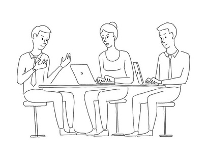 工作委员会桌上的人在面试.招聘工作委员会.对项目的解释.业务情况.