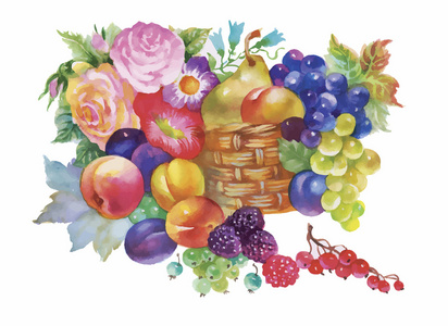 水果篮子水果篮子水果篮子接骨木果汁和新鲜水果篮子里