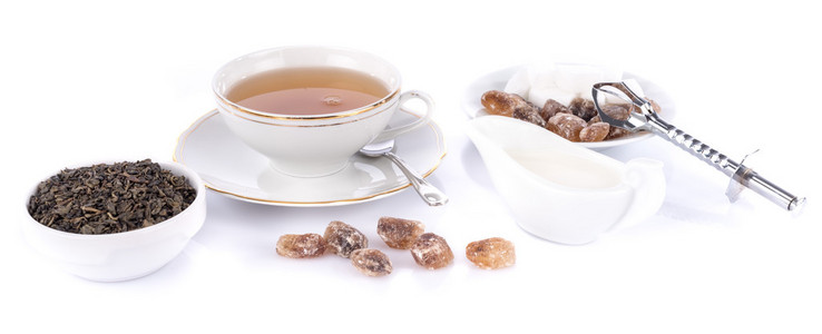 喝杯茶干绿茶与水晶糖照片