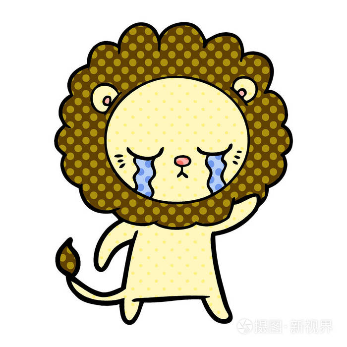 卡通狮子哭泣的矢量插图