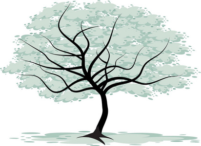 花卉图水彩热带猴面包树树和花元素无缝图案, 手绘白色背景大树,绿叶