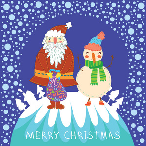 背景与圣诞老人和雪人图片
