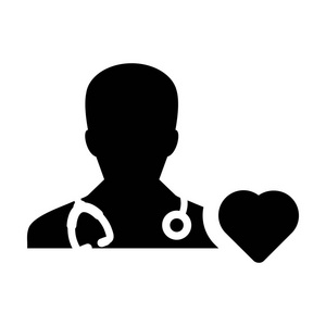 医生图标矢量心脏符号为心脏病专家男性专科医生简介头像在字形象形文字插图