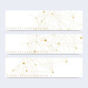 矢量横幅的现代设置。几何抽象的演示文稿。医学 科学 技术 化学分子 Dna 和通信的背景。控制论点。线丛