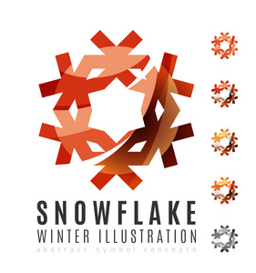 集抽象多彩雪花标志图标 冬天概念 清洁的现代几何设计