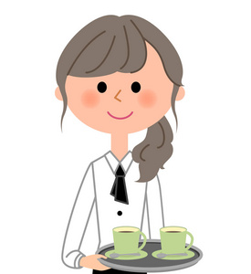 咖啡厅服务员, 女招待, 随身携带/这是一个女服务生的插图, 携带饮料