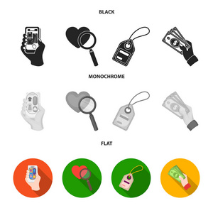 手手机网店等设备。电子商务集图标黑色, 平面, 单色样式矢量符号股票插画网站