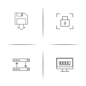互联网安全简单的线性图标设置。分级显示的矢量图标