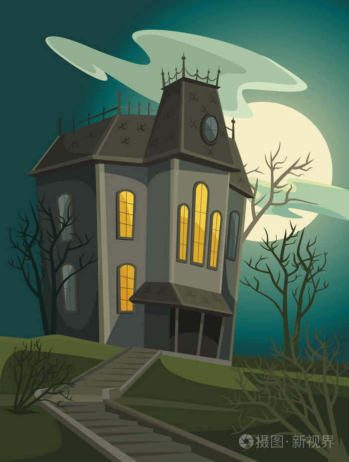 万圣节的房子.矢量卡通插画