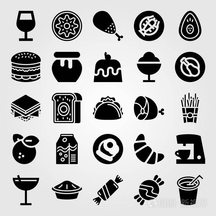 摄图新视界 插画 标志,符号 食物和饮料矢量图标集.
