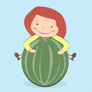 抱西瓜女孩抱着大西瓜照片