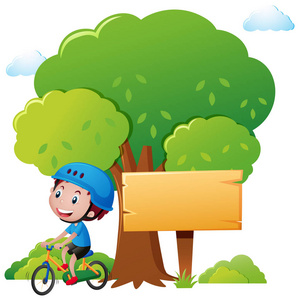 园内景观与男孩骑自行车