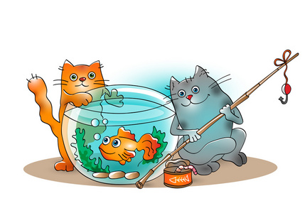 小猫海底抓鱼图片