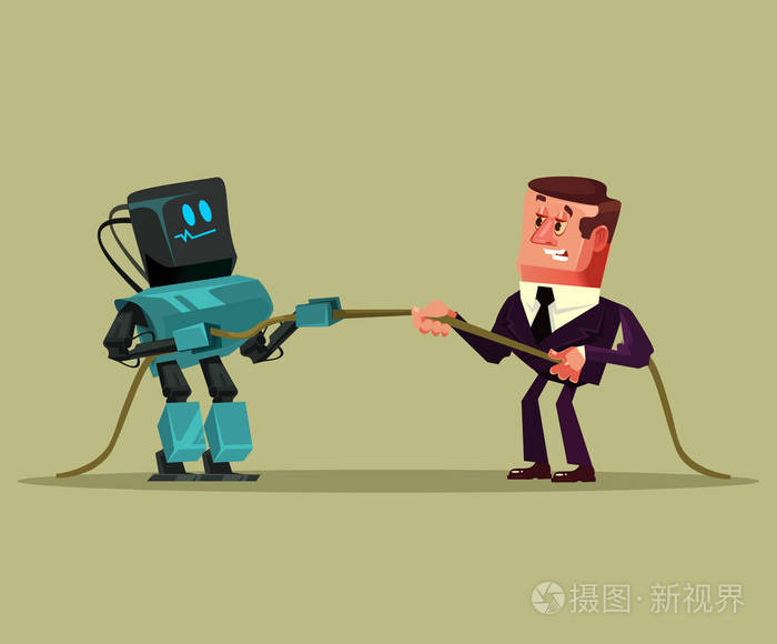 技术未来的战斗.矢量平面卡通图形隔离插图