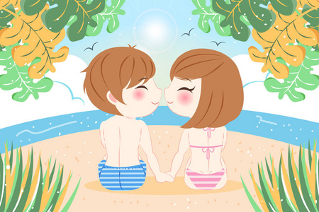 情侣在海滩上插画-正版商用图片06r0xh-摄图新视界