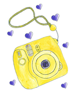 手绘相机. 真实水彩画照片