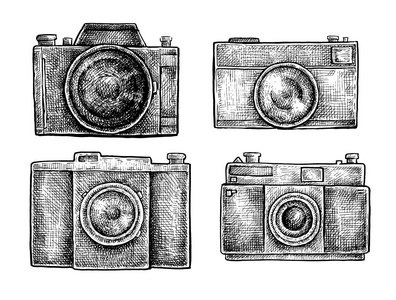 水墨手绘老式相机写生一套图片