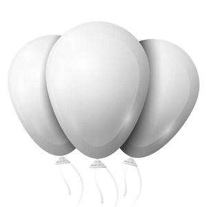 现实用丝带孤立在白色背景上的白色气球。闪亮的彩色光泽气球向量插图