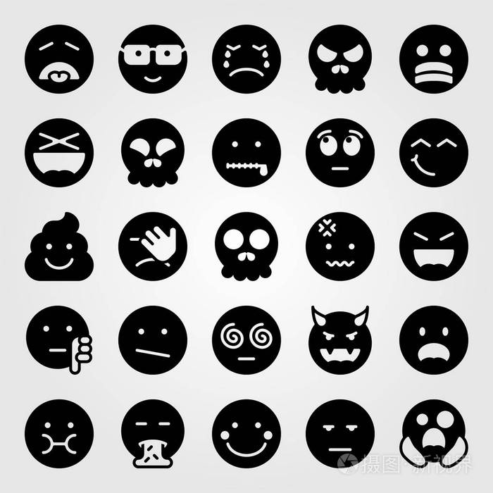 插画 标志,符号 情绪矢量图标集.dissapointment , 怪异 , 病态和书.