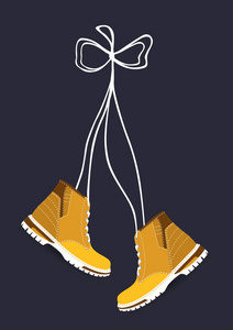 冬季男靴与长长的鞋带