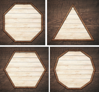 组的棕色木制招牌 板 木板和船上的深色相框