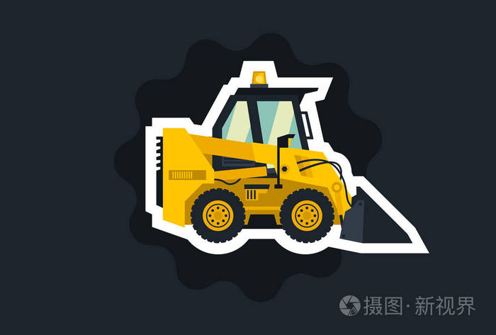 迷你装载机.黄色, 扁平的样式.商用车.特种设备.