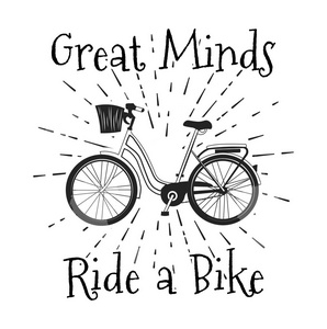 老式自行车海报设计。大头脑骑一辆自行车