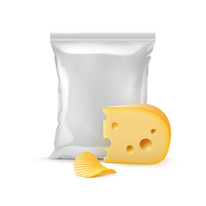 矢量波纹脆薯片奶酪与垂直密封空塑料铝箔袋包装设计