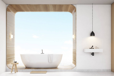 浴室用木头，白色前面观
