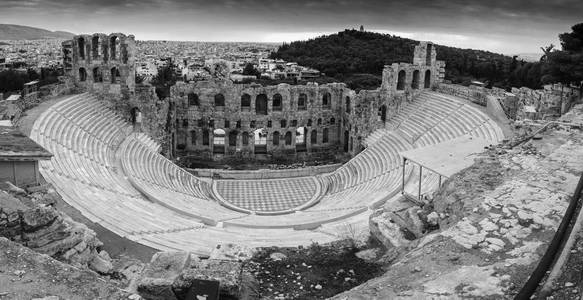 剧场 Herodes 和城市景观, 雅典, 希腊