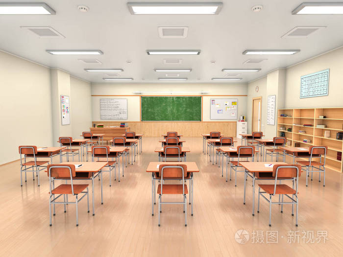 学校教室内部.3d 插图